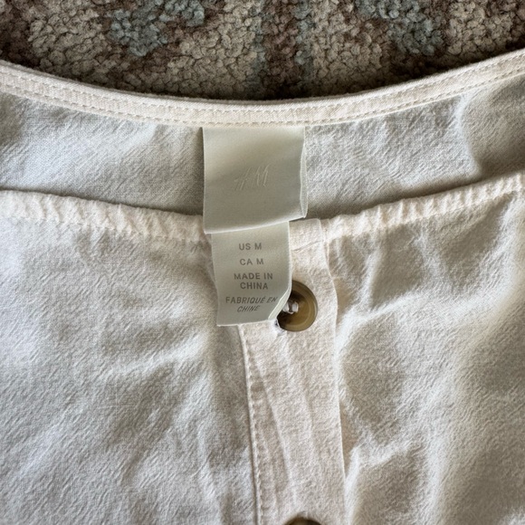 H&M Cream White Button Up Puff Sleeve Tie Waist Maxi Dress Size M - Picture 4 of 5